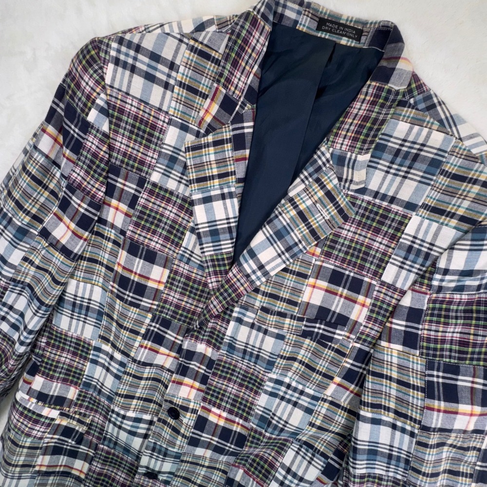 Madison Men's Patchwork Plaid Sport Coat in Navy, White, Green, Yellow